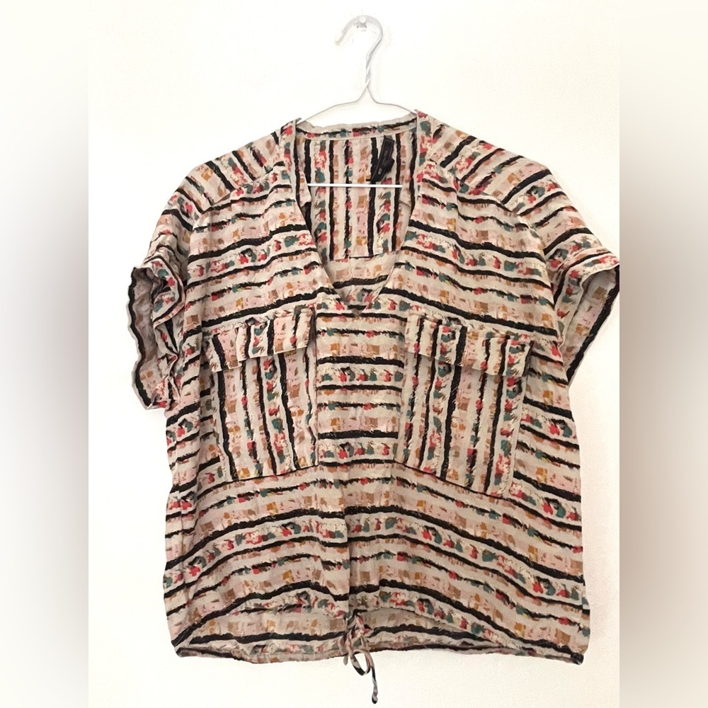 BCBGMaxAzria silk printed Multicolor Striped Blouse - Picture 4 of 9